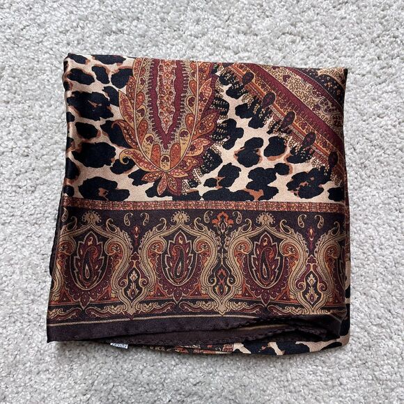 Talbots 100% Silk Scarf Leopard Paisley Womens Brown Neckerchief Square Preppy - Picture 5 of 9